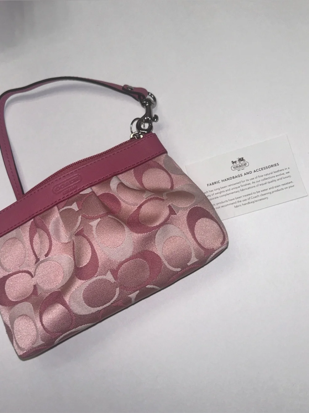 Coach Pink Signature Canvas Wristlet with Leather Trim